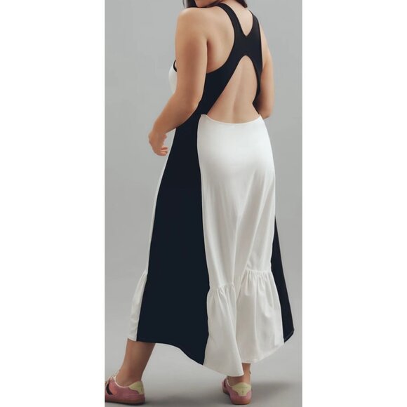 Anthropologie Daily Practice Sz L  Colorblock Racer Black N White Midi Dress - Picture 5 of 8